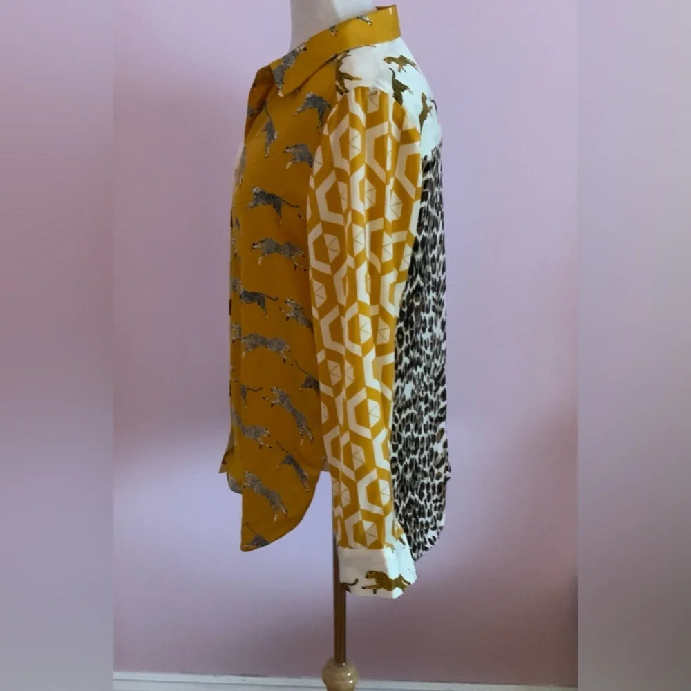 Rose & Olive Mustard and Cream Leopard Print Button-Up Blouse - Picture 3 of 8